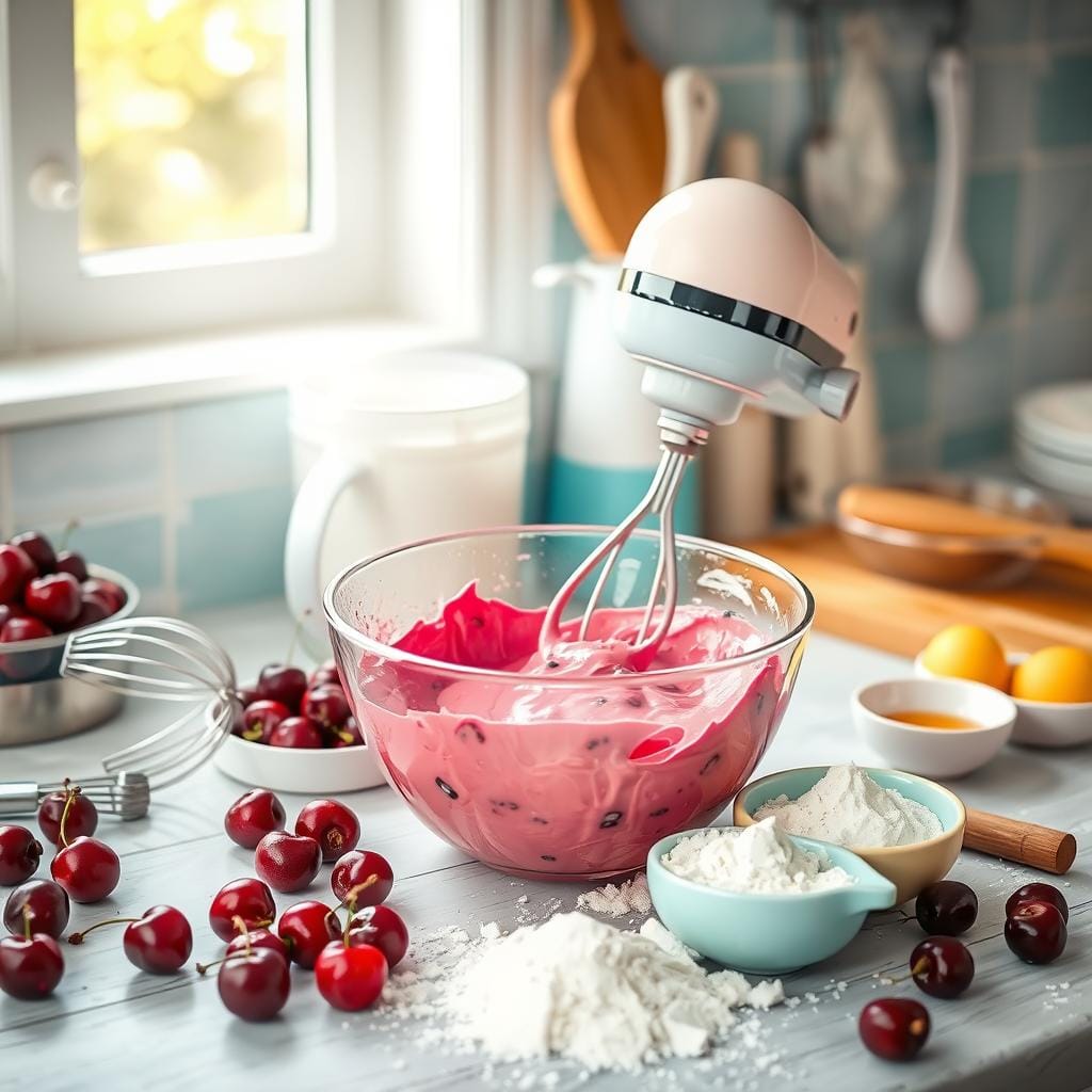 Cherry Chip Cake Batter Preparation Cherry Chip Cake Batter Preparation