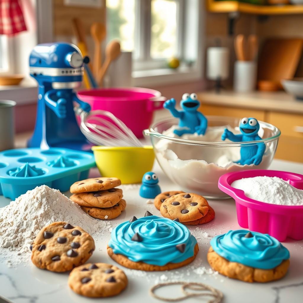 Cookie Monster Cake Baking Process Cookie Monster Cake Baking Process