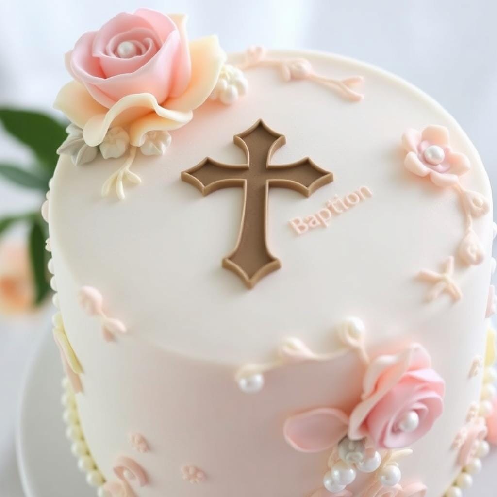 Fondant decorations for baptism cake