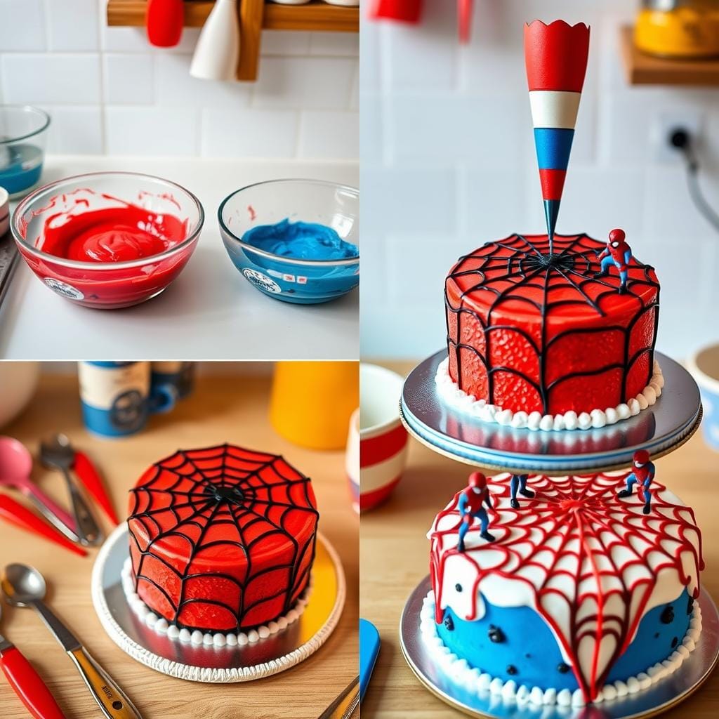 Spiderman Cake Baking Process Spiderman Cake Baking Process